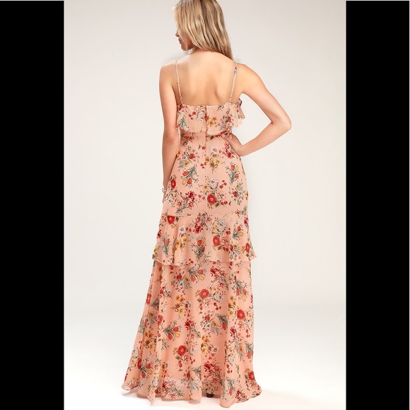 BLUSH PINK FLORAL PRINT RUFFLED HIGHLOW MAXI DRESS - Picture 2 of 4